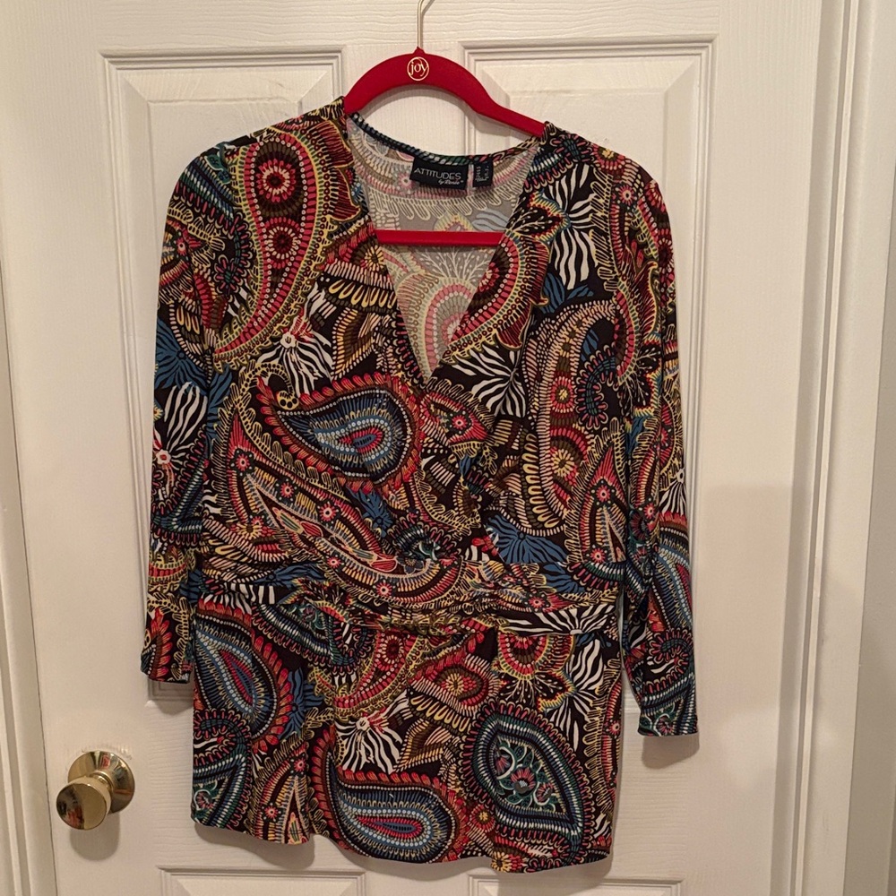 Attitudes by Renee Multicolor Paisley Blouse